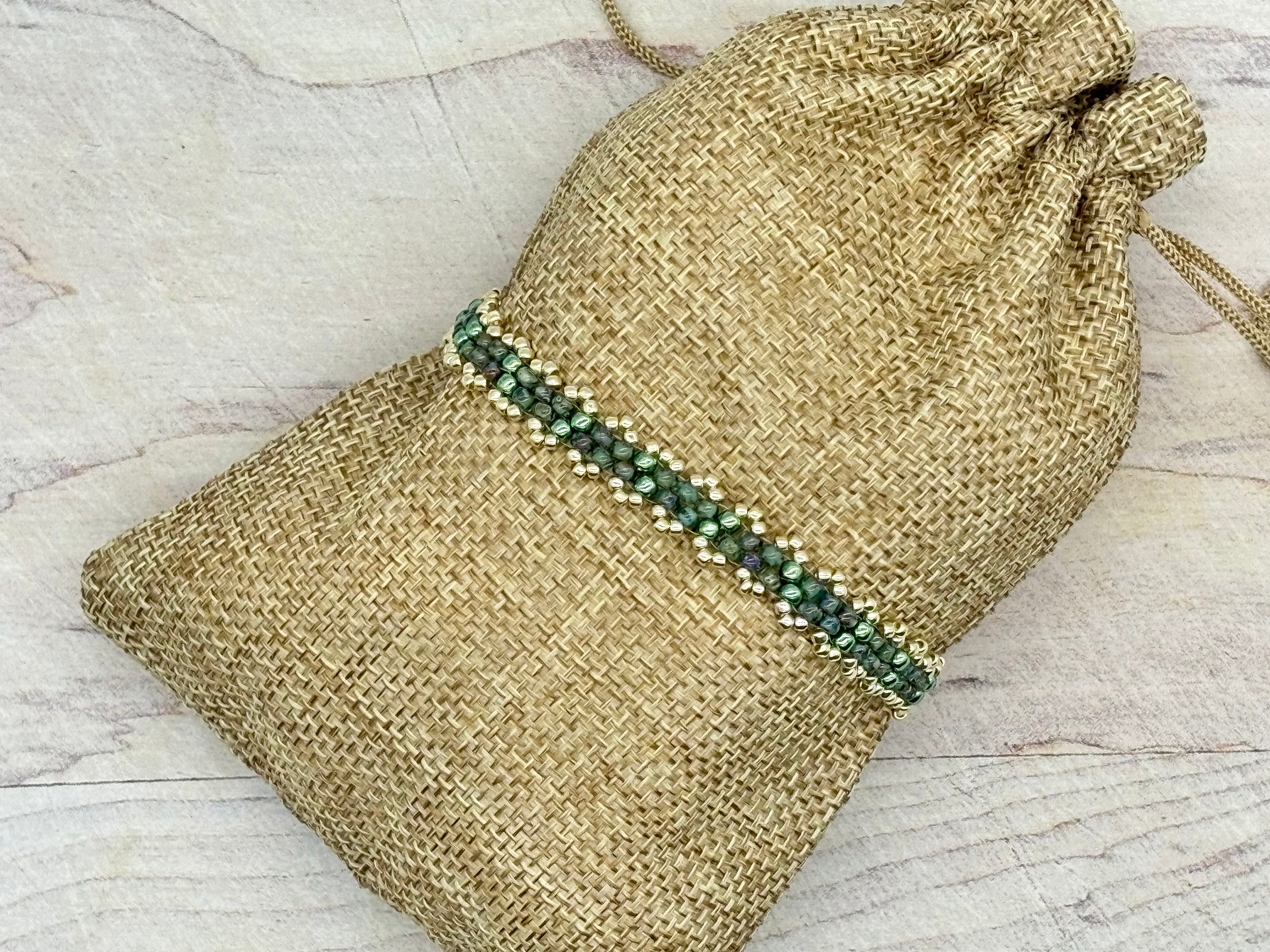 Peyote Picot Bracelet - Olivine Jade (Adjustable)