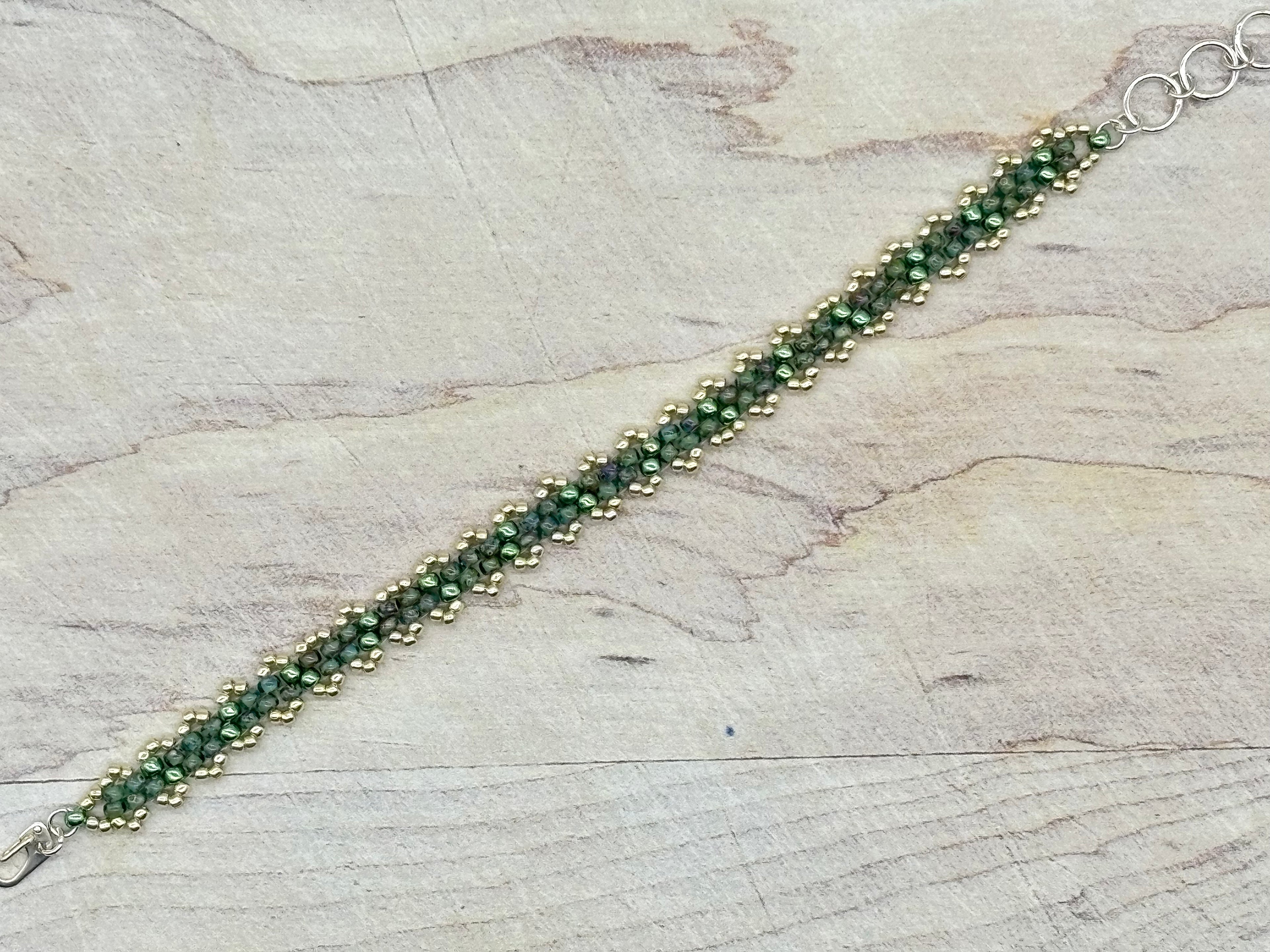 Peyote Picot Bracelet - Olivine Jade (Adjustable)