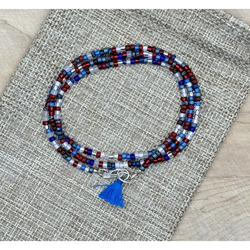 Skinny Seed Bead Wrap - Red, White & Blue Mix