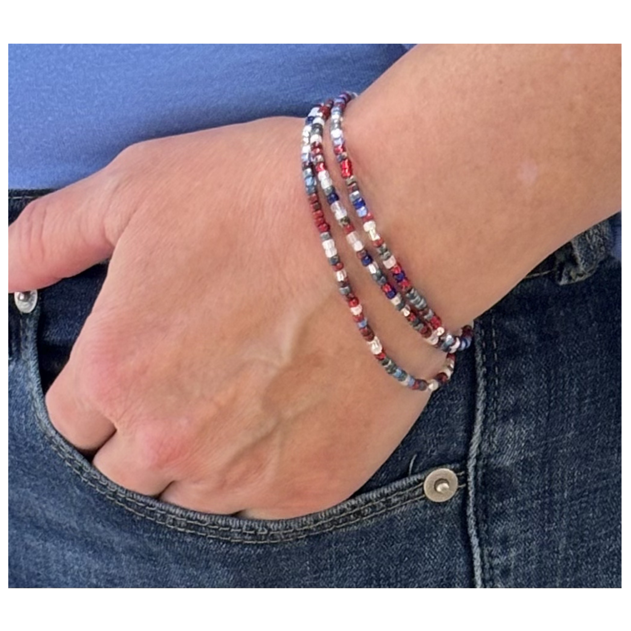 4th of July - Skinny Seed Bead Wrap