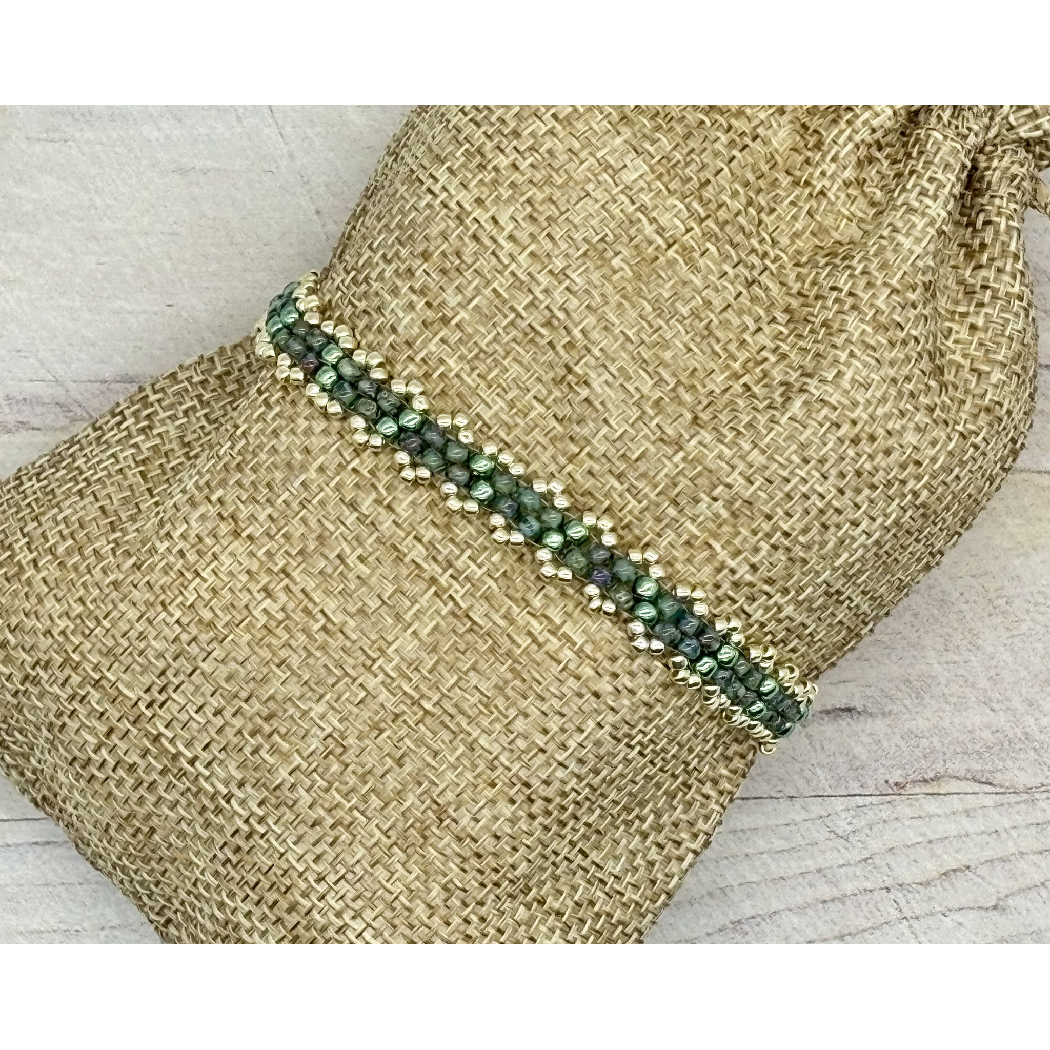 Peyote Picot Bracelet - Olivine Jade (Adjustable)