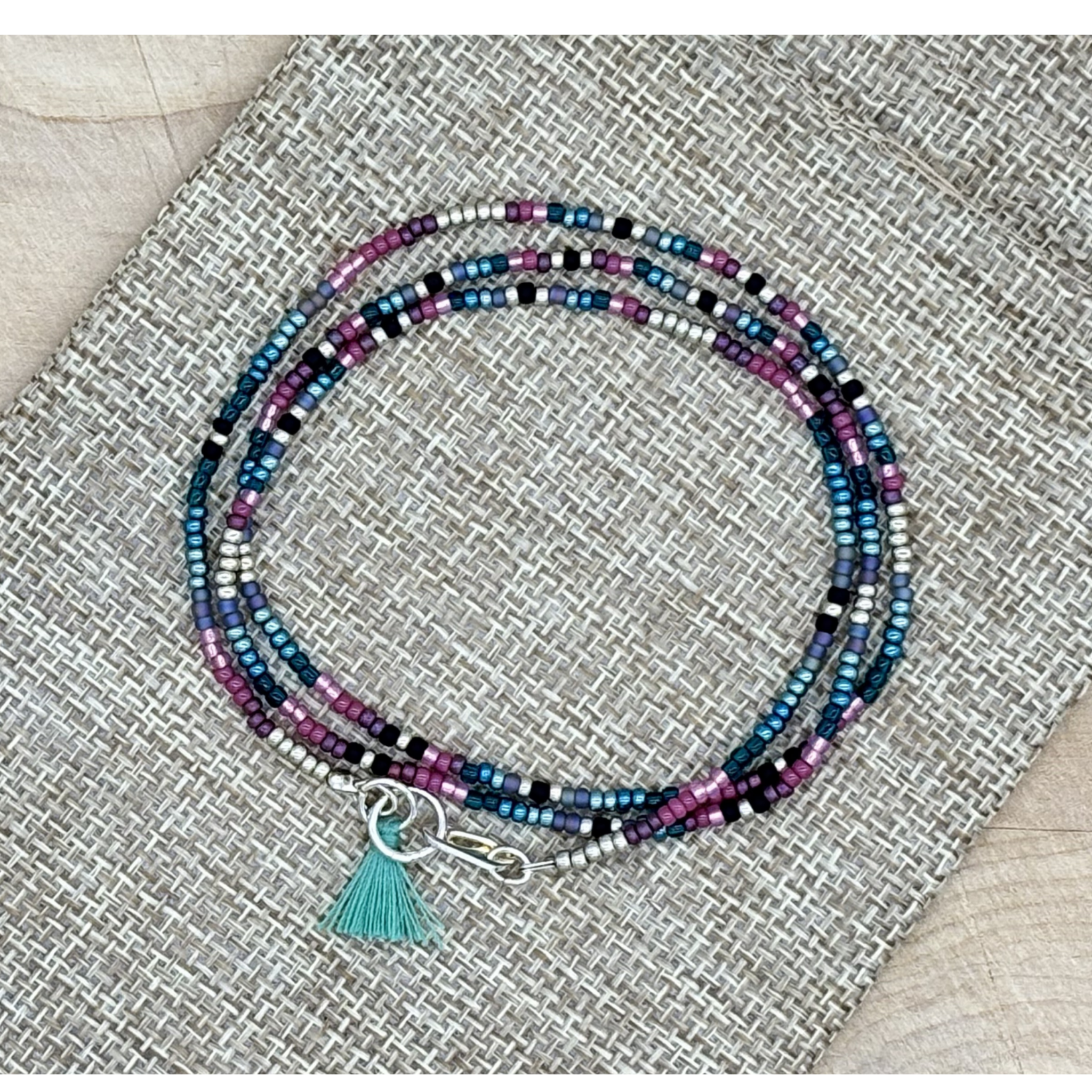 Skinny Seed Bead Wrap - Pink & Blue Ombre