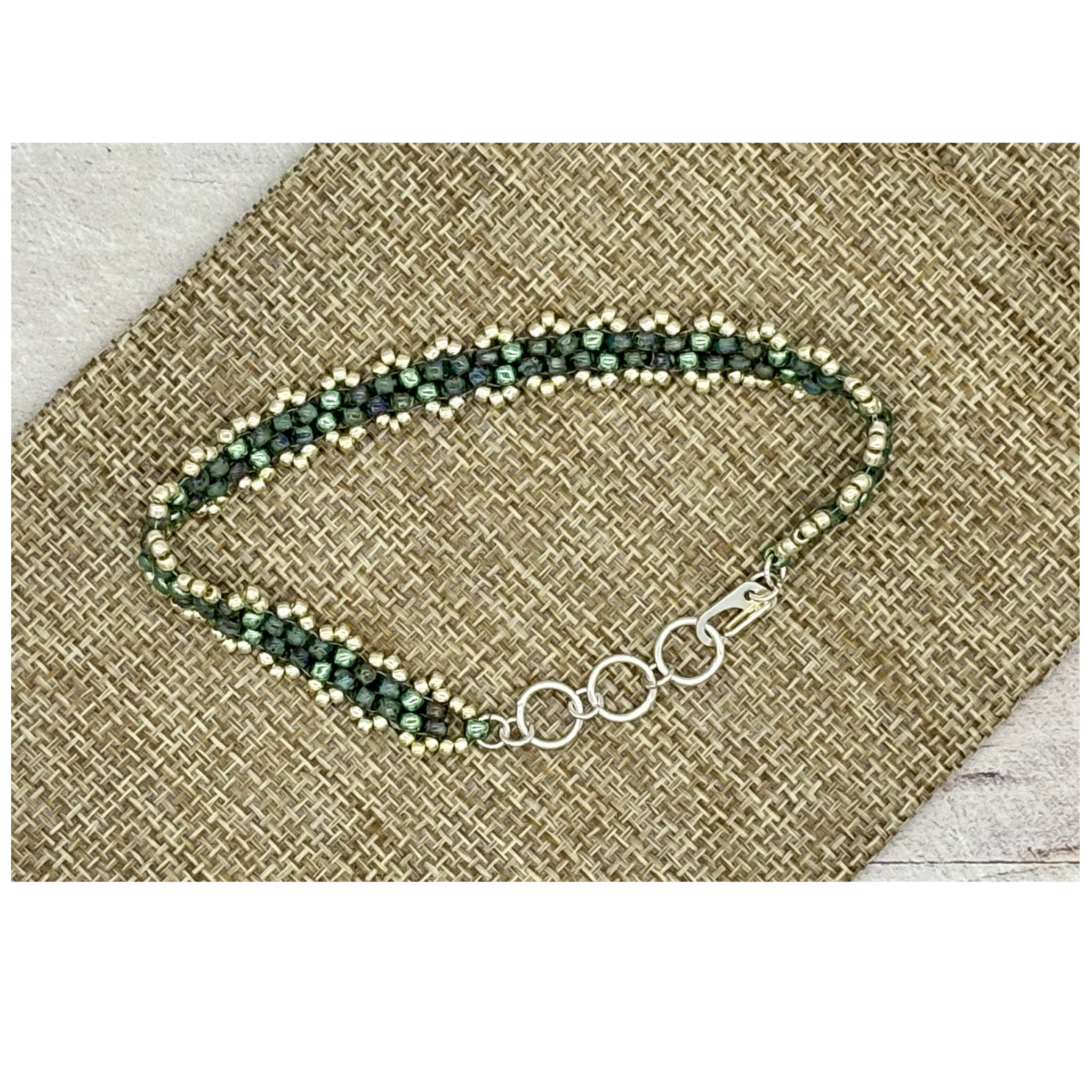 Peyote Picot Bracelet - Olivine Jade (Adjustable)