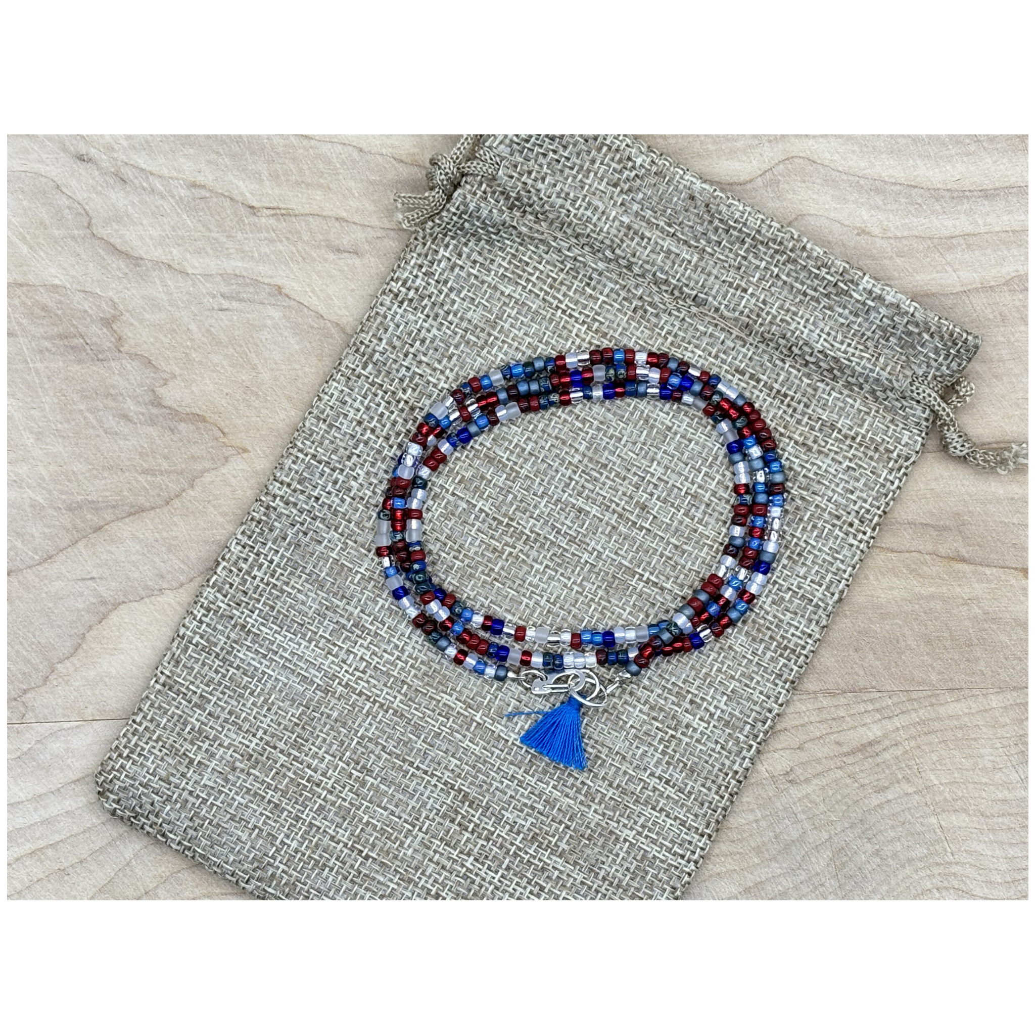 Skinny Seed Bead Wrap - Red, White & Blue Mix