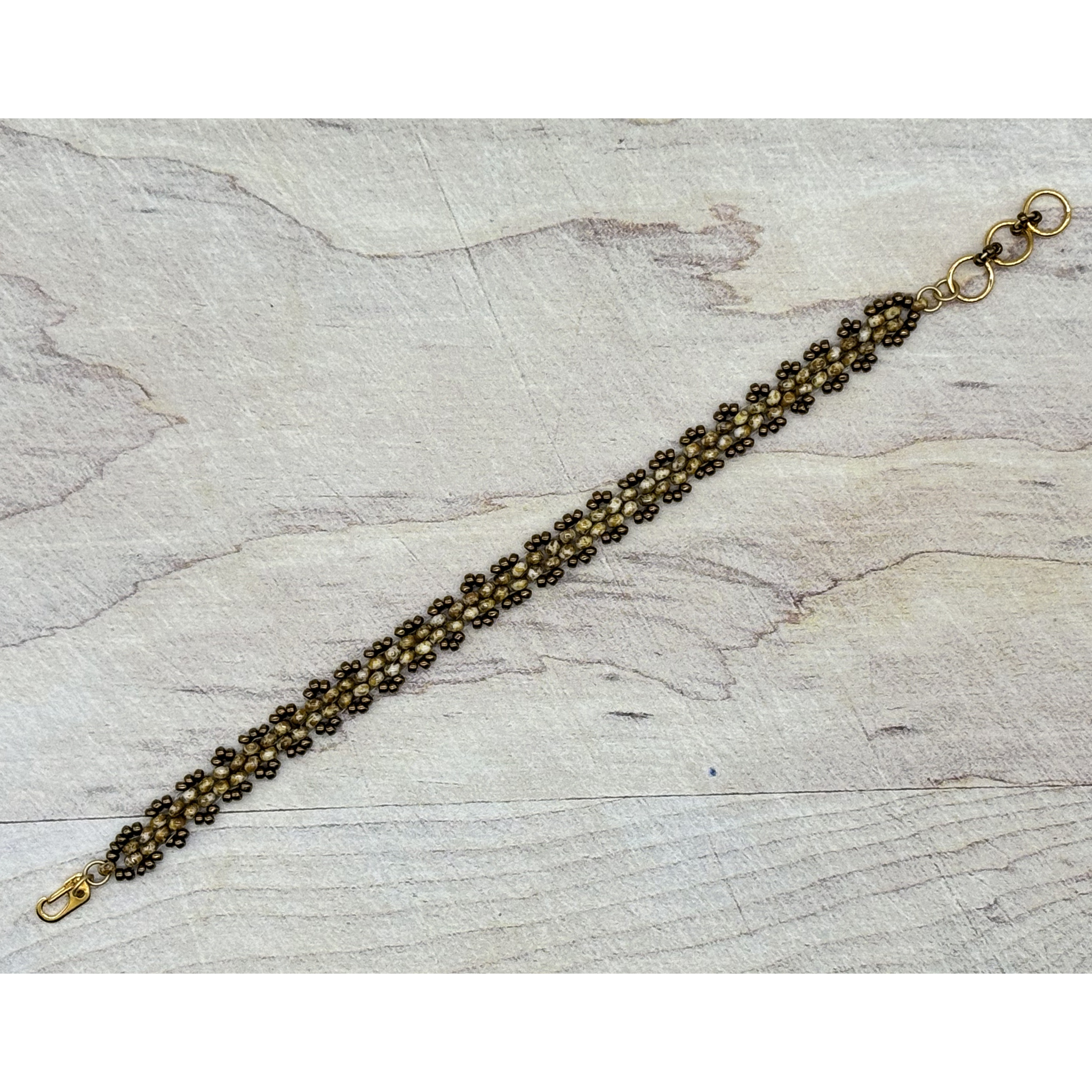 Peyote Picot Bracelet - White Moon (Adjustable)